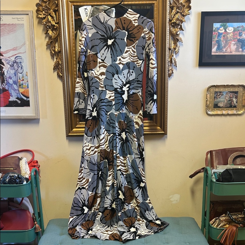 Vintage Floral Jumpsuit in Blue, Brown & White